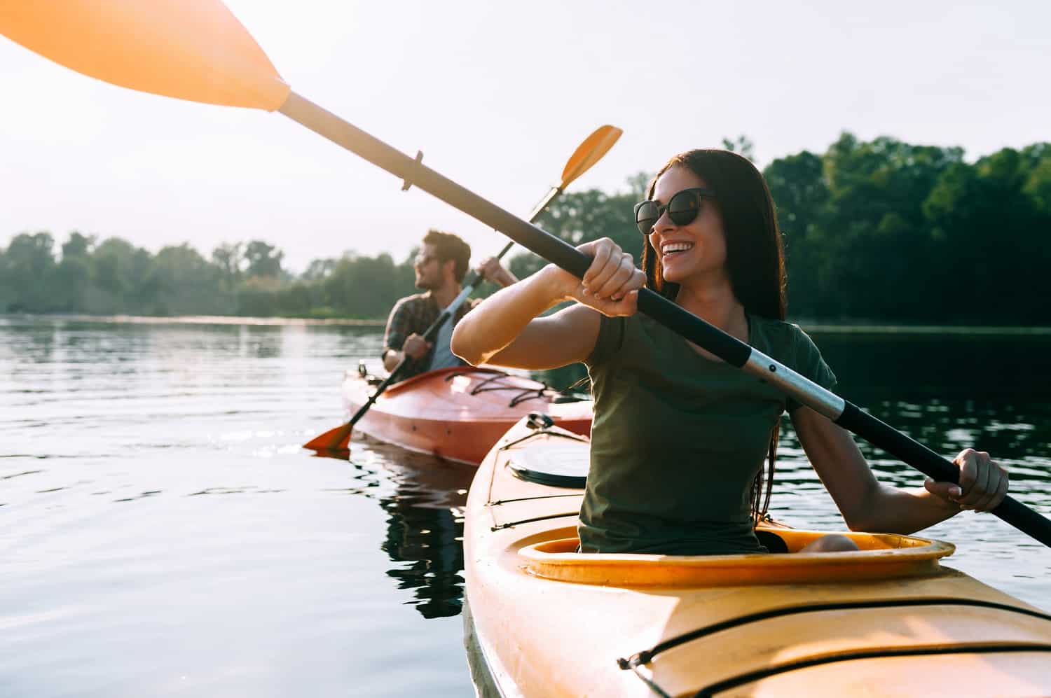 couple kayaking, enjoying one of the best things to do at Lake Norman