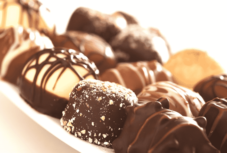 Plate of a variety of chocolate candies