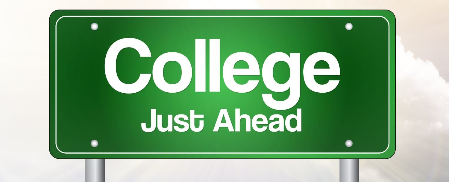 Road sign with text “College just ahead”