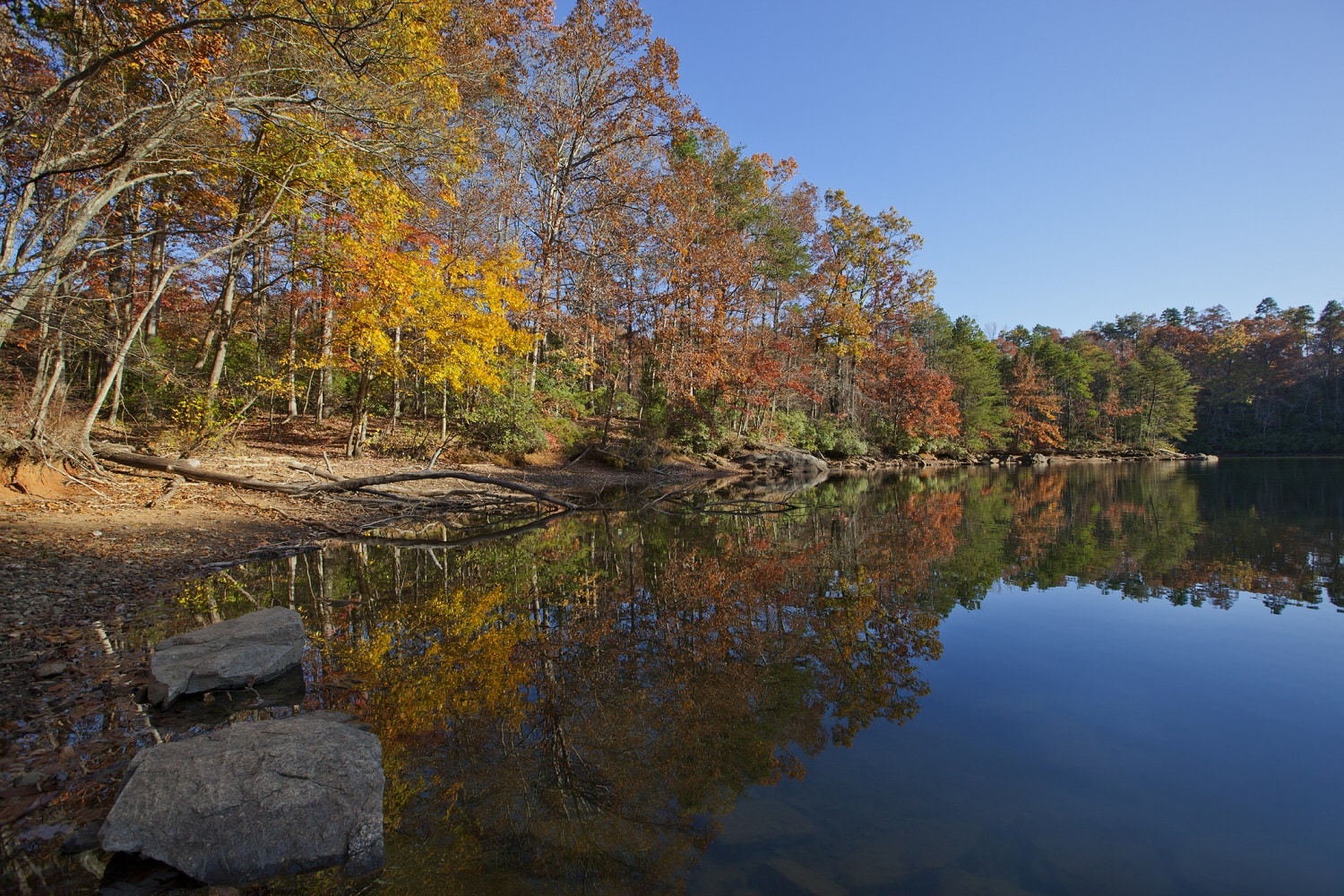 Lake Norman in autumn, showing the fall foliage in North Carolina